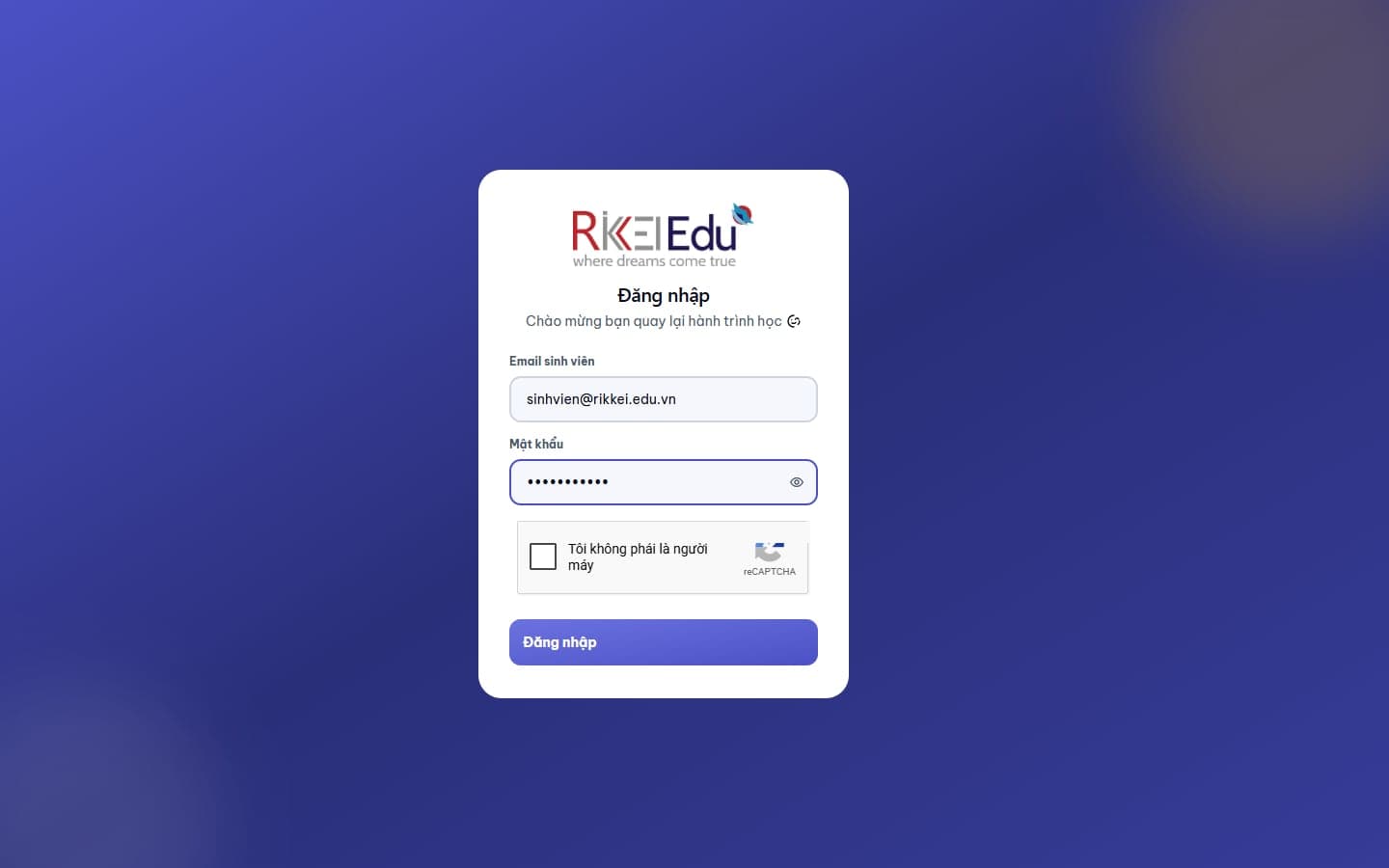Màn hình đăng nhập LMS sinh viên