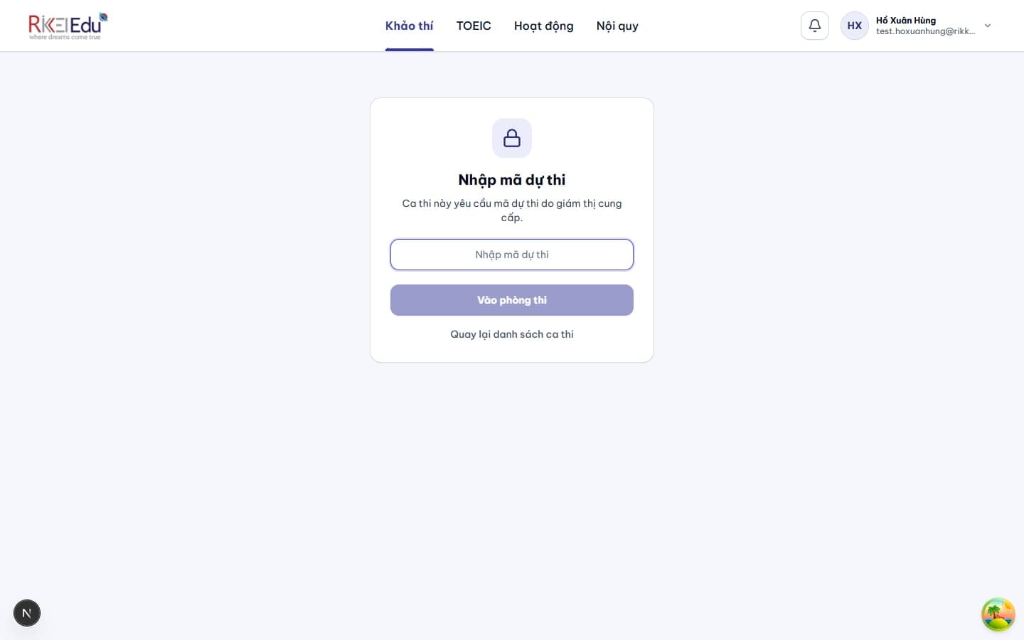 Màn Nhập mã dự thi