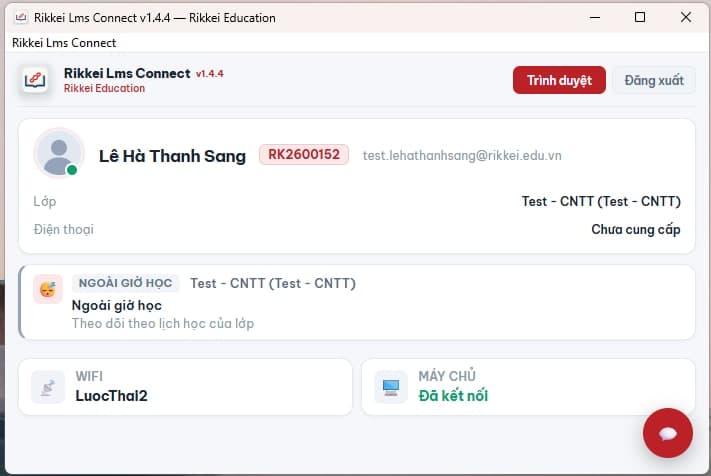 Màn hình LMS Connect sau khi đăng nhập, đang chờ giảng viên phát đề